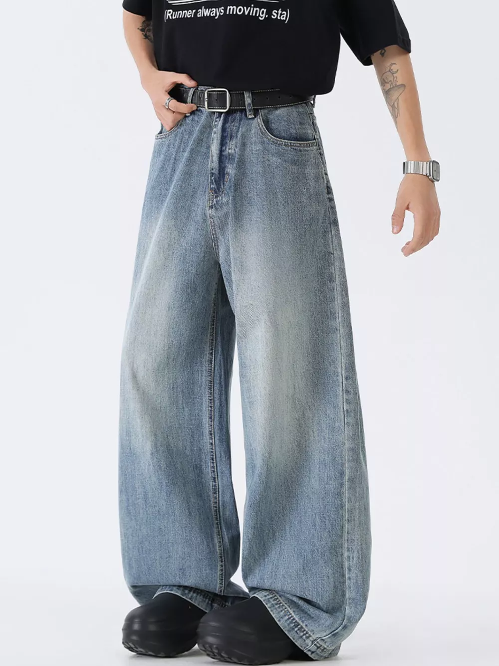 Men's Full Size Wide Leg Vintage Wash Jeans Plus Size, image 3