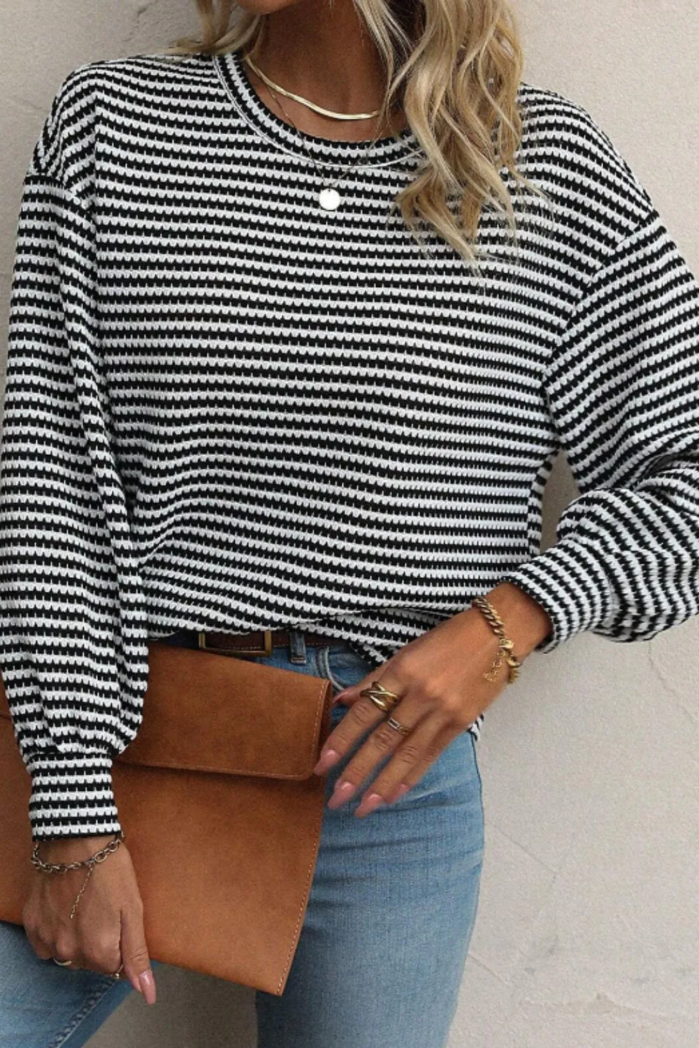 Striped Round Neck Long Sleeve Top, image 9