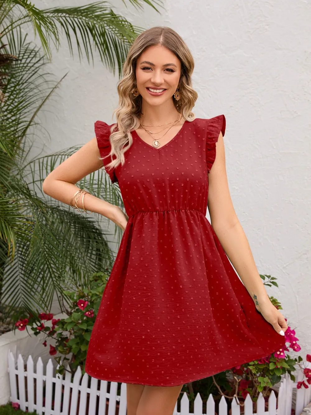 Swiss Dot Ruffled V-Neck Dress, image 5