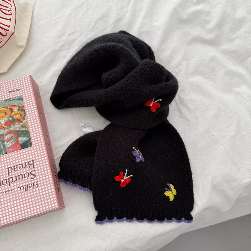Butterfly Embroidered Knitted Scarf