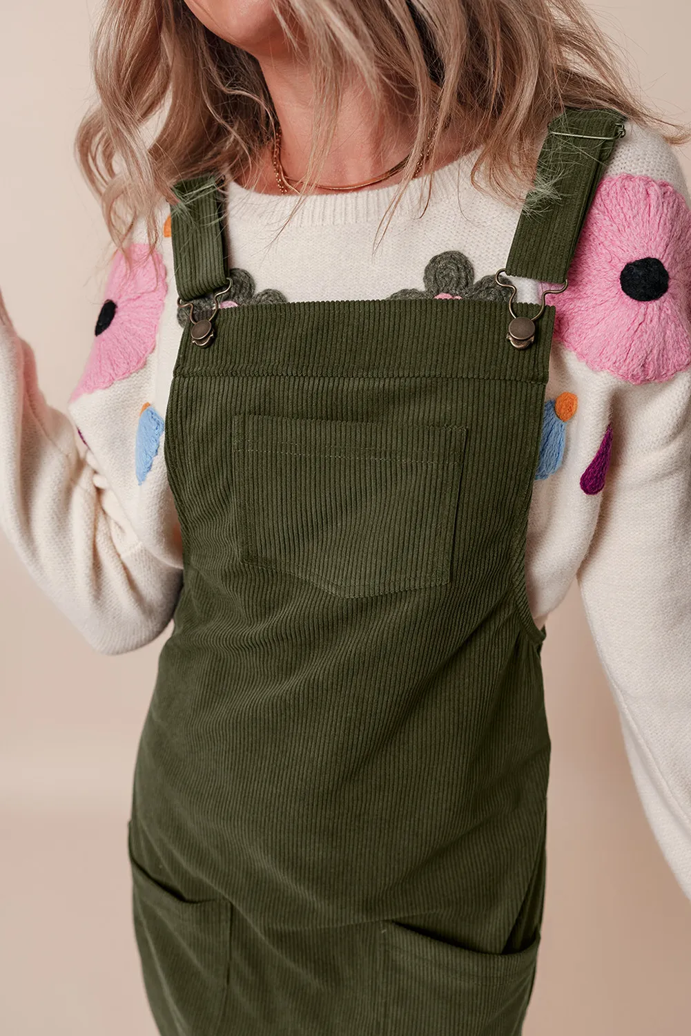 Pocketed Square Neck Wide Strap Overall Dress, image 4