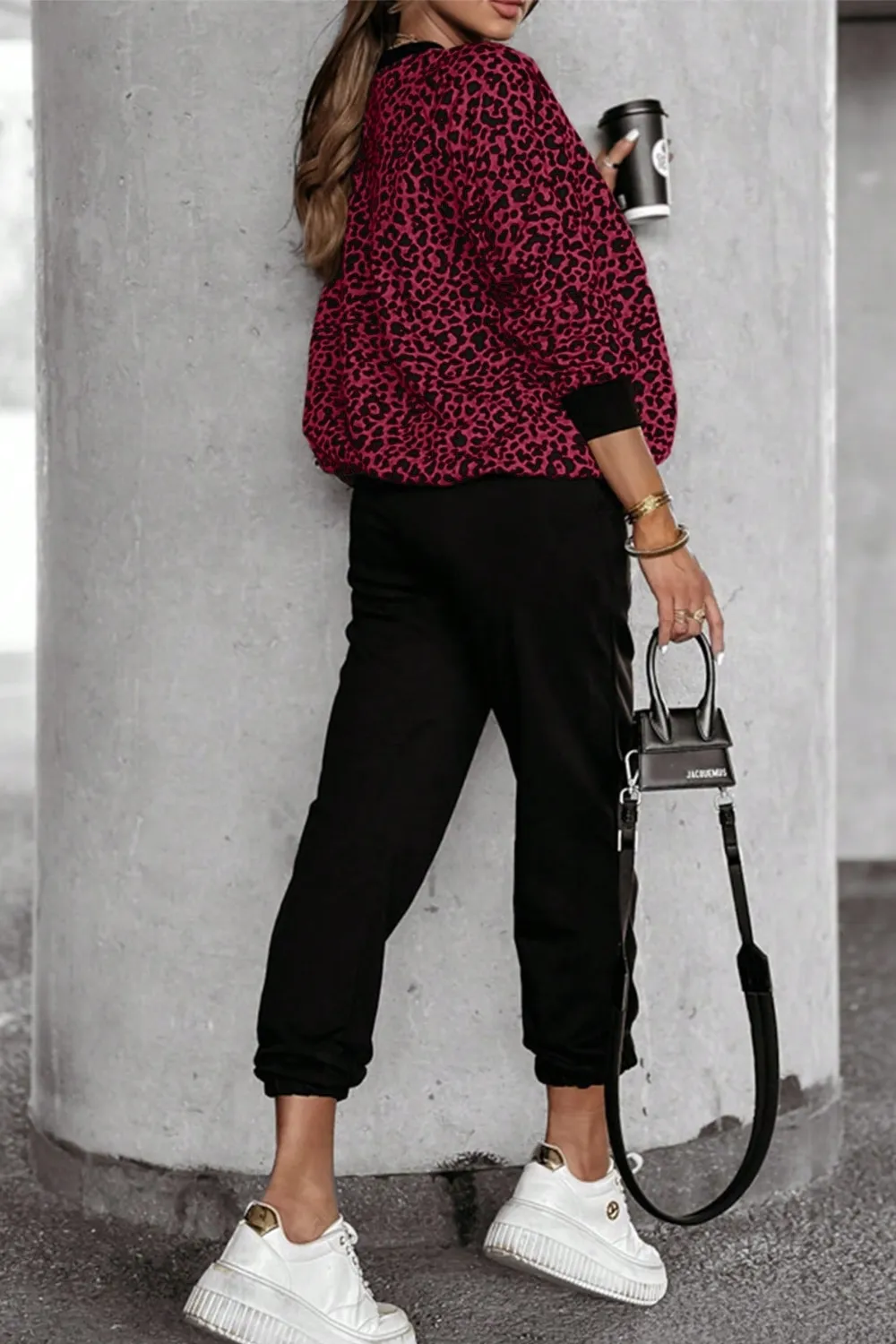 Letter M Leopard Round Neck Top and Pants Set, image 3