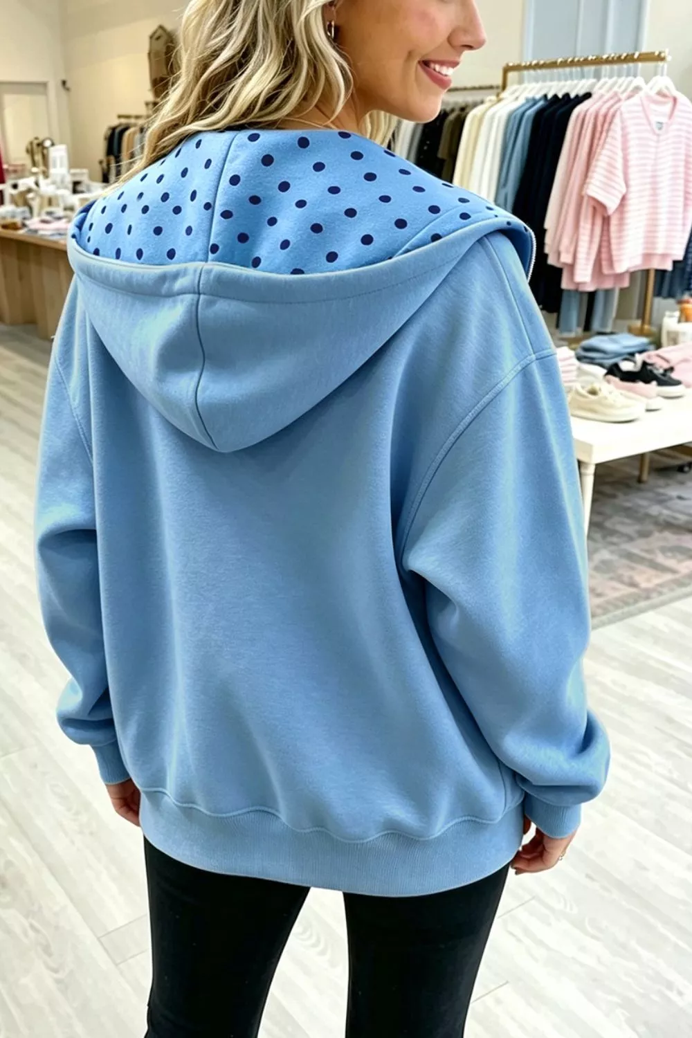 Polka Dot Lined Zip-Up Hoodie, image 2