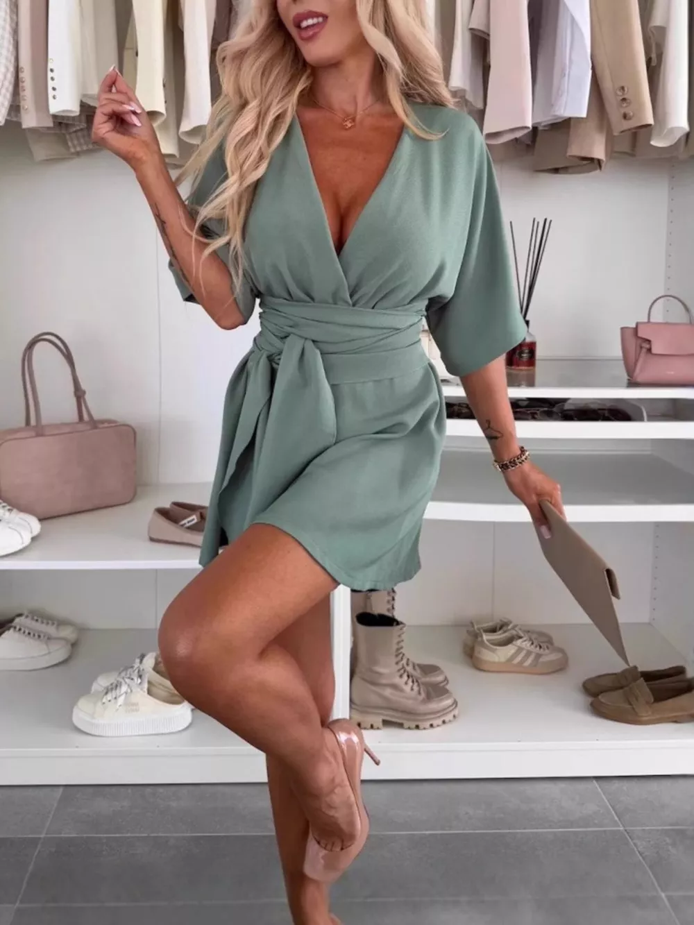 Full Size Surplice Tie Waist Romper Plus Size, image 7
