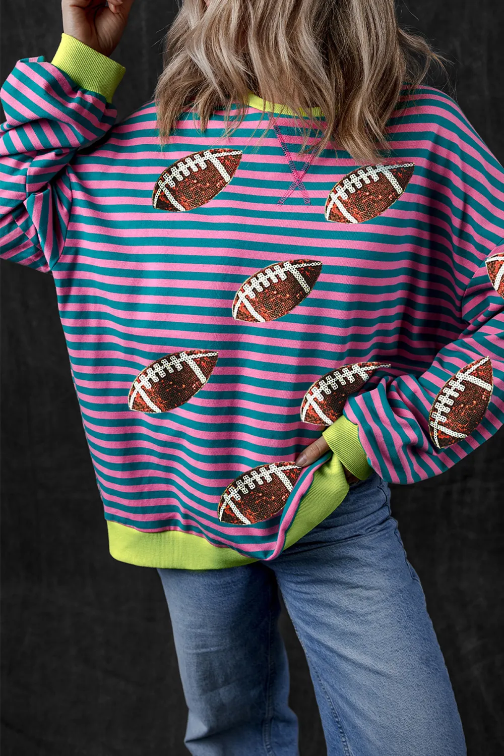 Striped Football Long Sleeve Sweatshirt, image 4