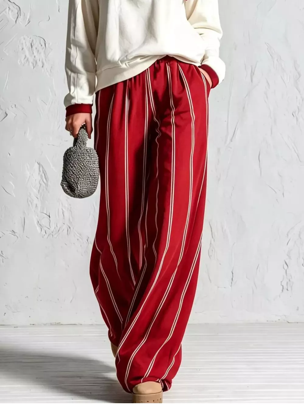 Quarter-Zip Sweatshirt and Striped Wide-Leg Pants Set, image 10