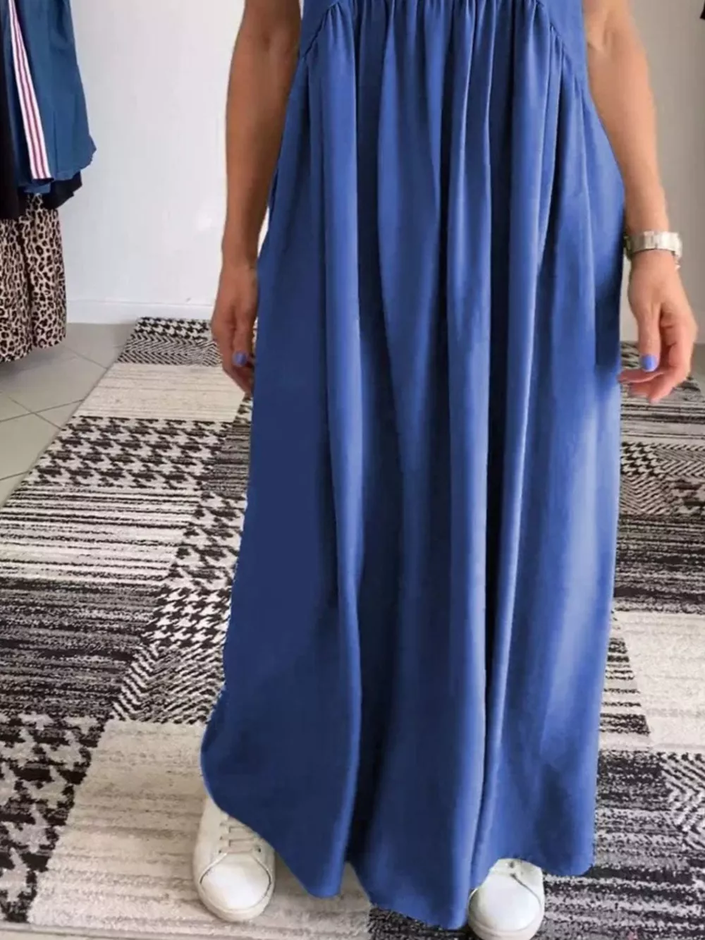 Full Size Ruched Wide Strap Overall Maxi Dress Plus Size, image 4
