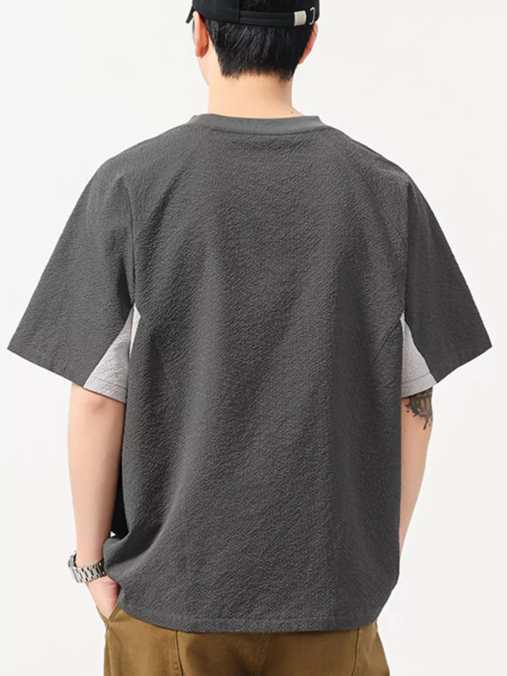 Men's Plus Size Contrast Round Neck Short Sleeve T-Shirt, image 5