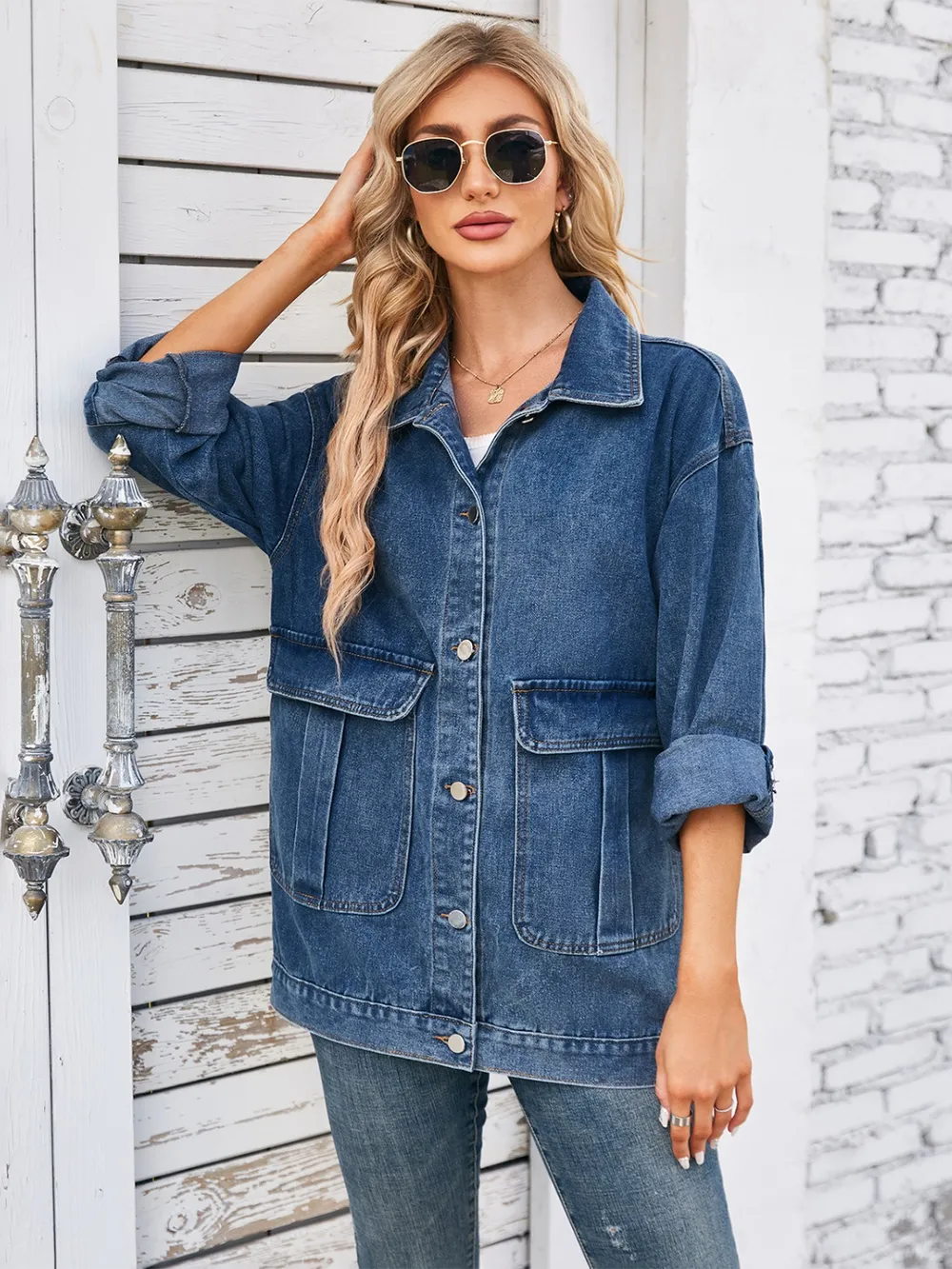 Button Up Long Sleeve Denim Jacket, image 10