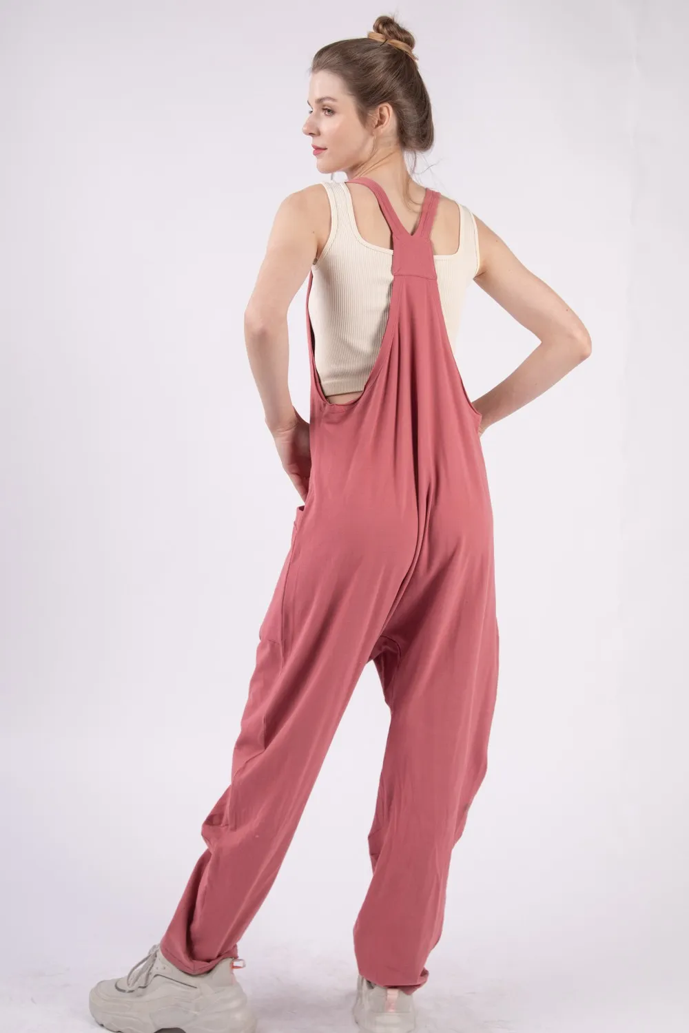 Plunge Sleeveless Jumpsuit with Pockets, image 2