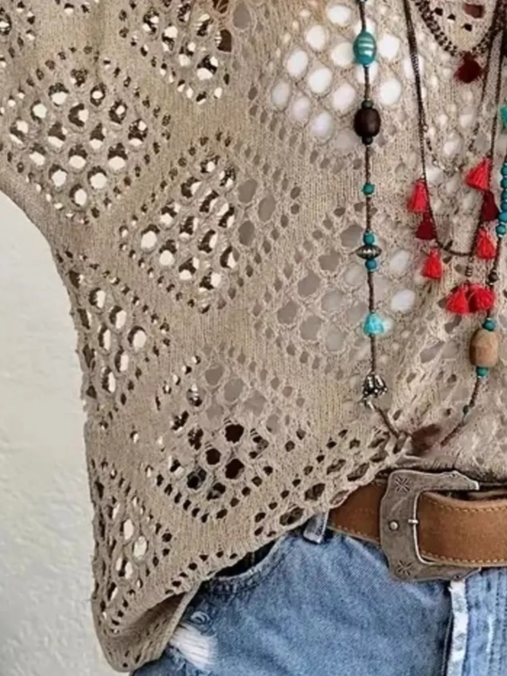 Full Size Hollow Out Crochet Knit Cover Up Plus Size, image 2