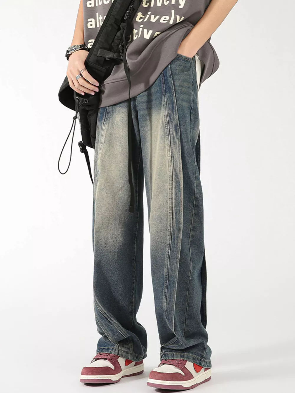 Men's Plus Size Washed Wide Leg Jeans, image 7