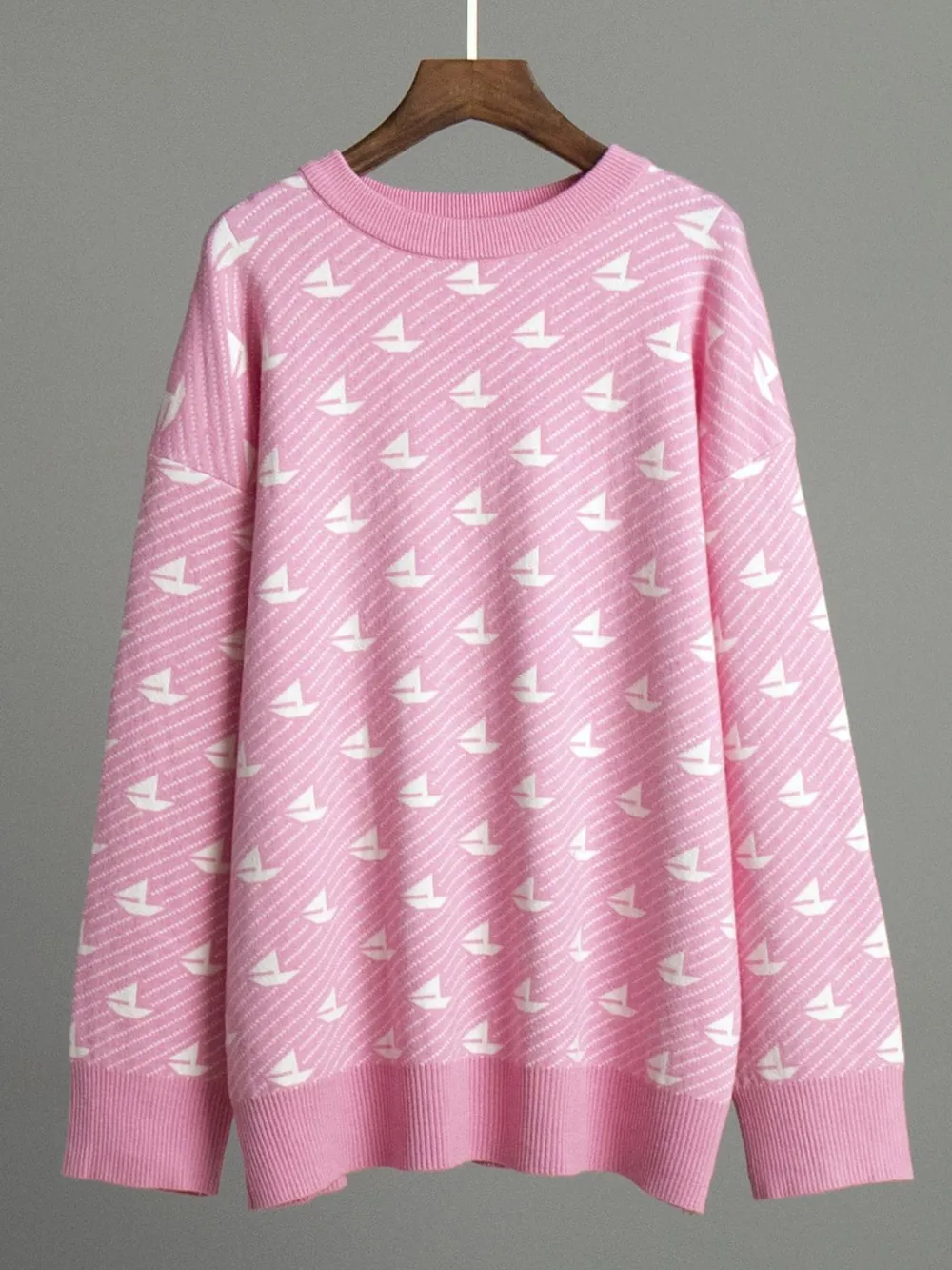 Contrast Round Neck Long Sleeve Sweater, image 6