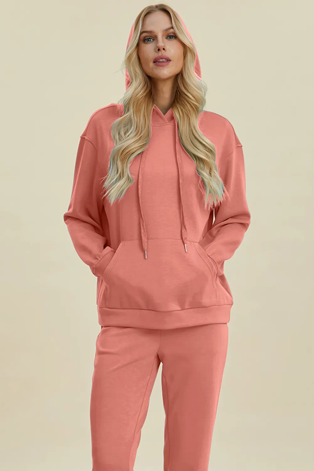 Full Size Air Scuba Drawstring Long Sleeve Hoodie with Kangaroo Pocket, image 3