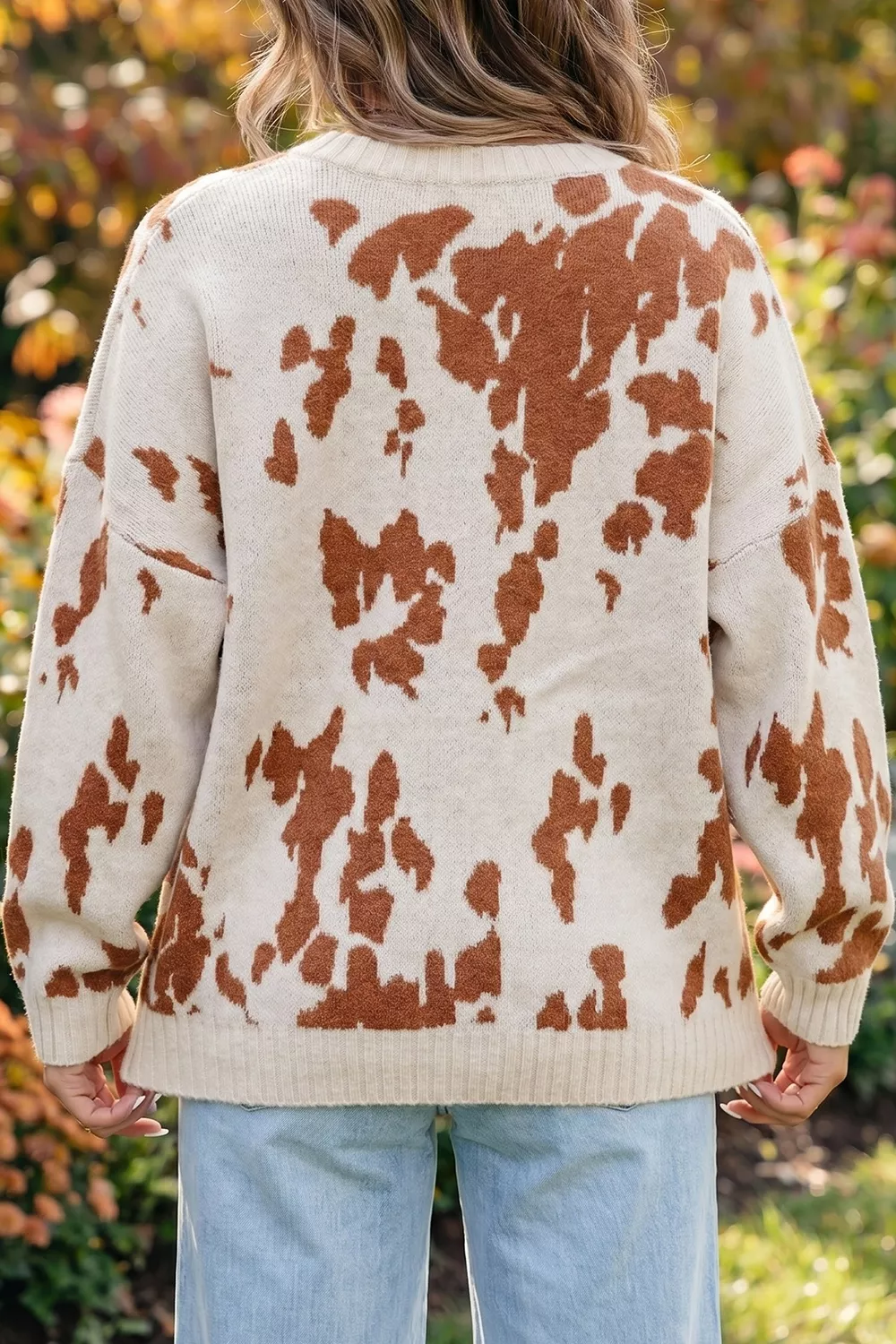 Abstract Print Drop Shoulder Long Sleeve Round Neck Sweater, image 2