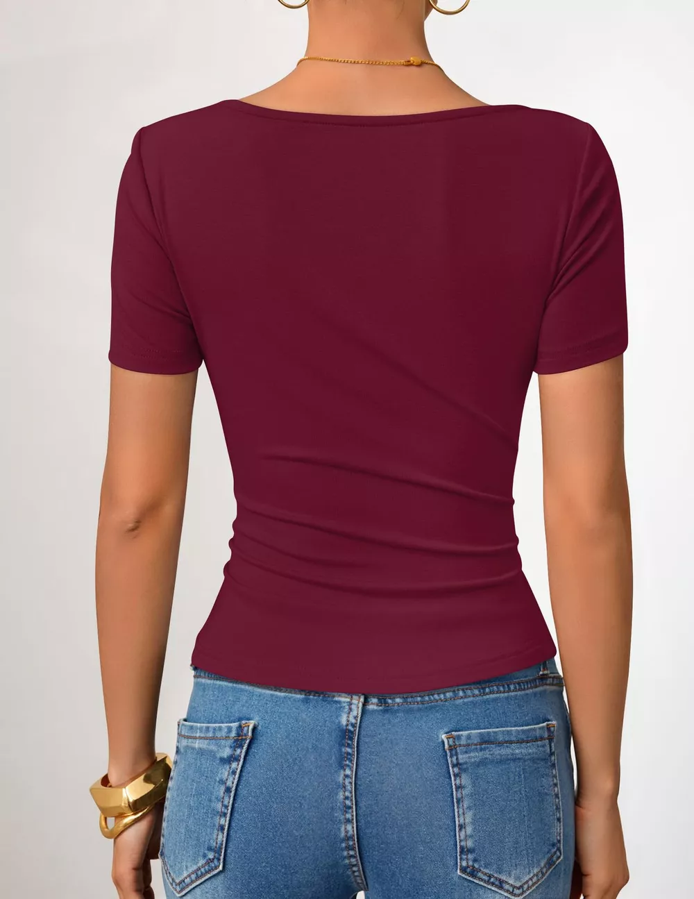 Asymmetrical Neckline Fitted T-Shirt, image 16