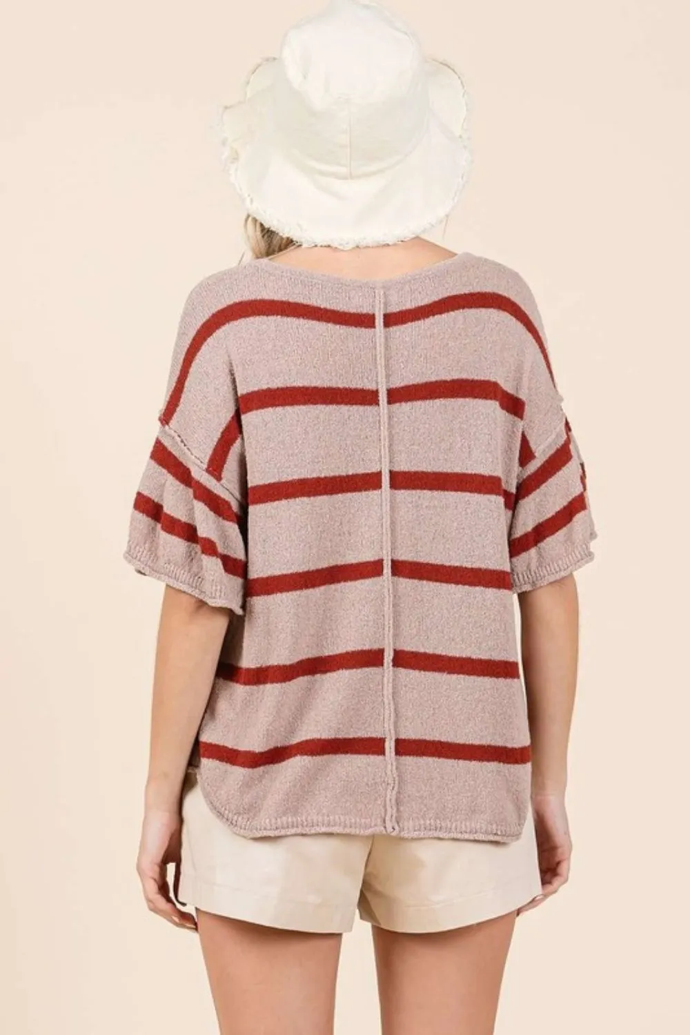 Striped Flounce Sleeve Knit Top, image 3