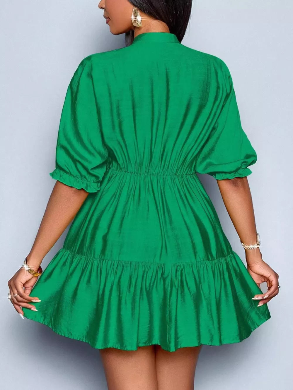 Notched Half Sleeve Tiered Dress, image 16