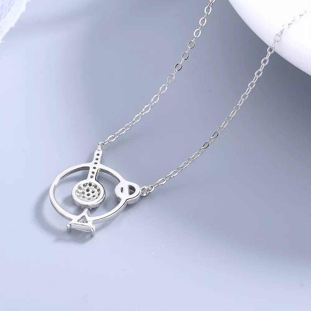 925 Sterling Silver Zircon Geometric Pendant Necklace, image 4