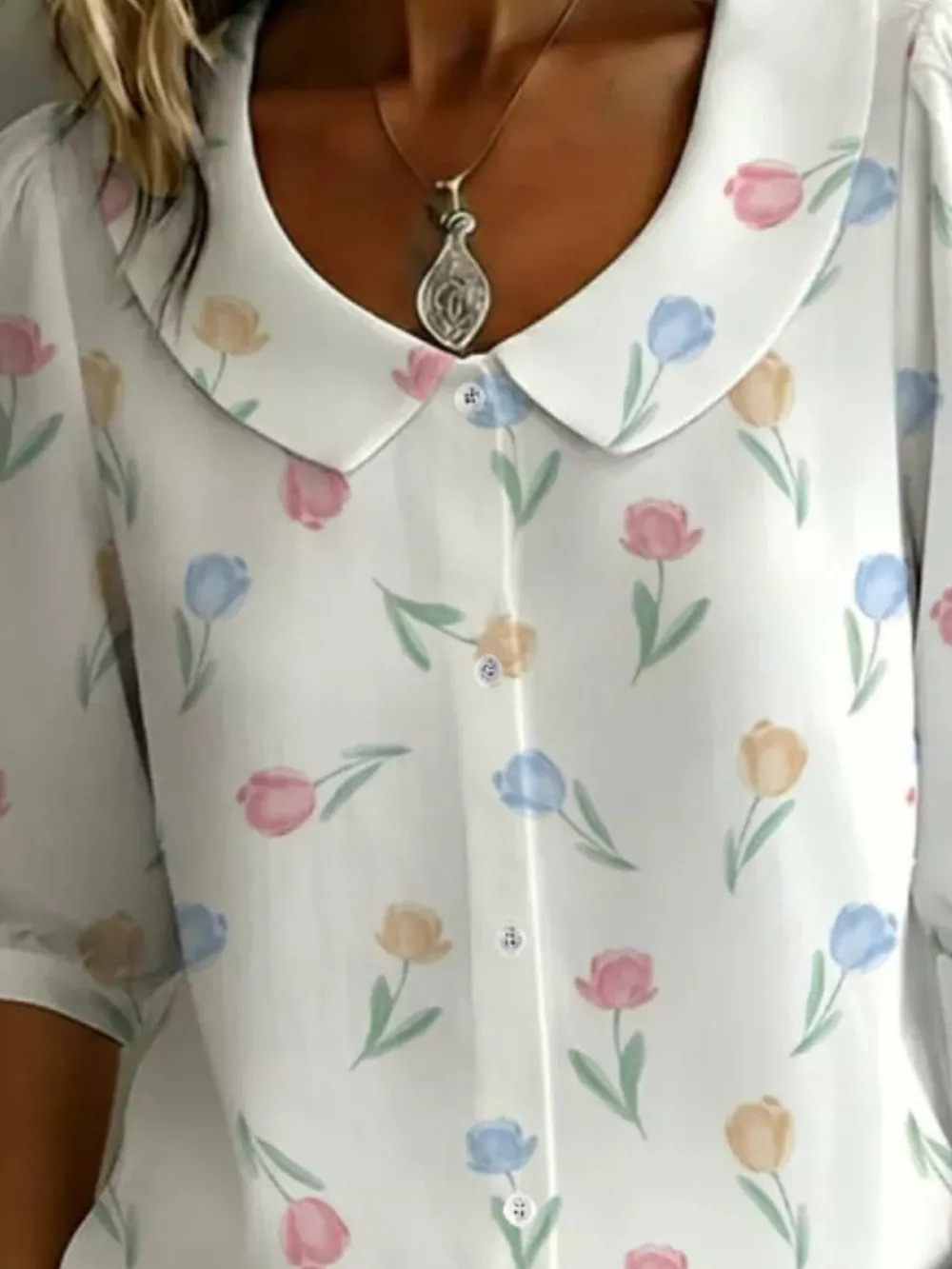 Floral Print Peter Pan Collar Shirt, image 6