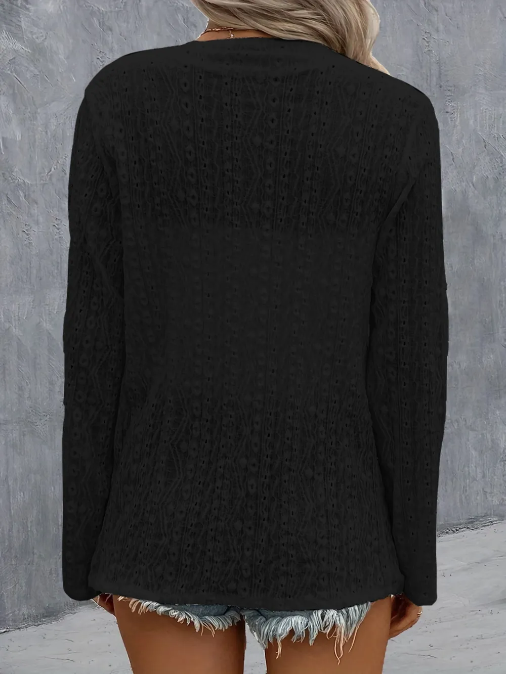 Eyelet Roll-Tab Sleeve Cardigan, image 12