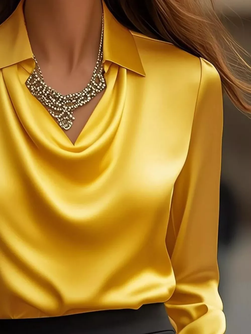 Ruched Long Sleeve Drape Collar Blouse, image 10