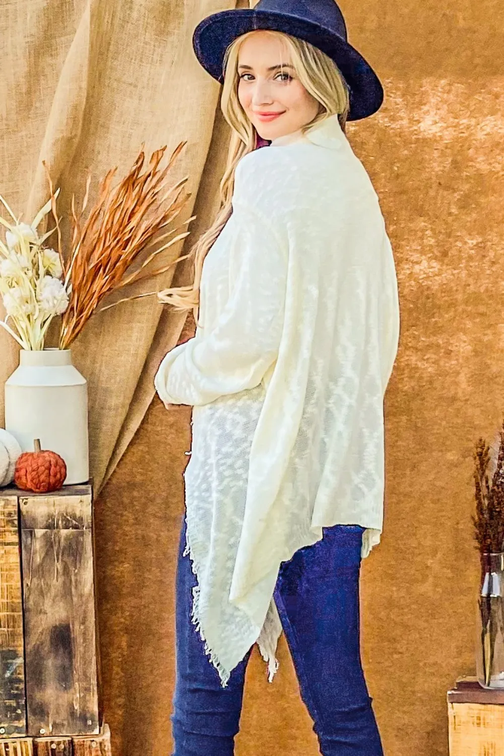Textured Knit Fringe Hem Cardigan, image 2