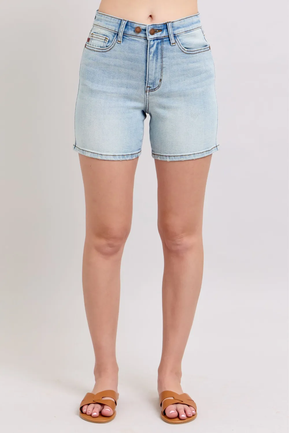 Full Size 2 Button Denim Shorts with Pockets Plus Size