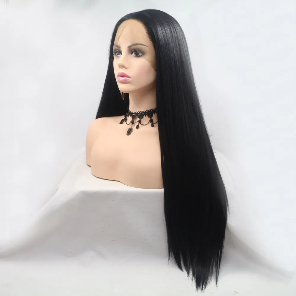 13*3" Lace Front Wigs Synthetic Long Straight 24" 130% Density, image 2