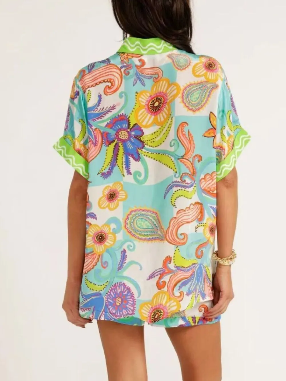 Printed Button Up Shirt and Shorts Set, image 11