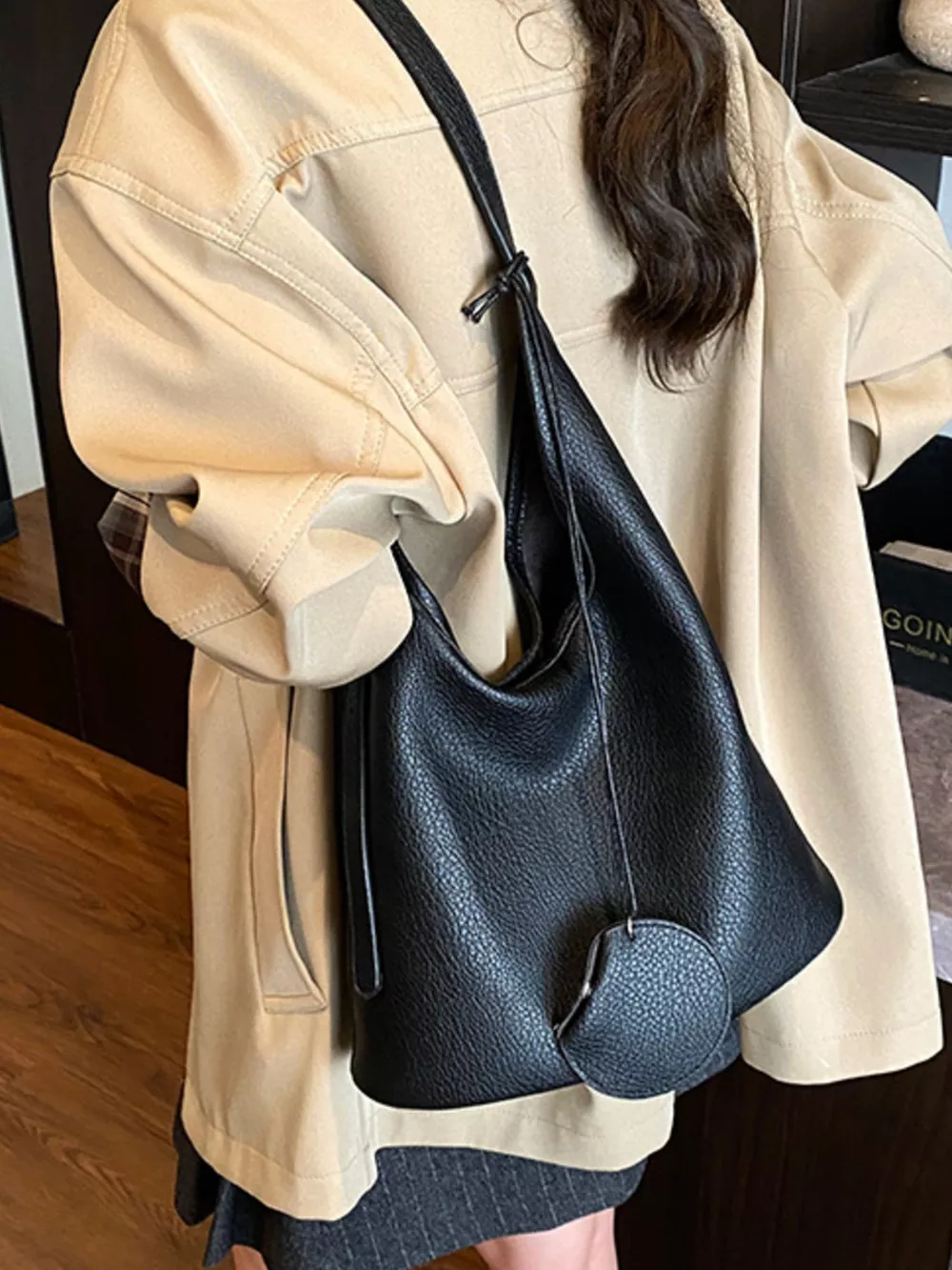 Solid Color Leather Handbag, image 3