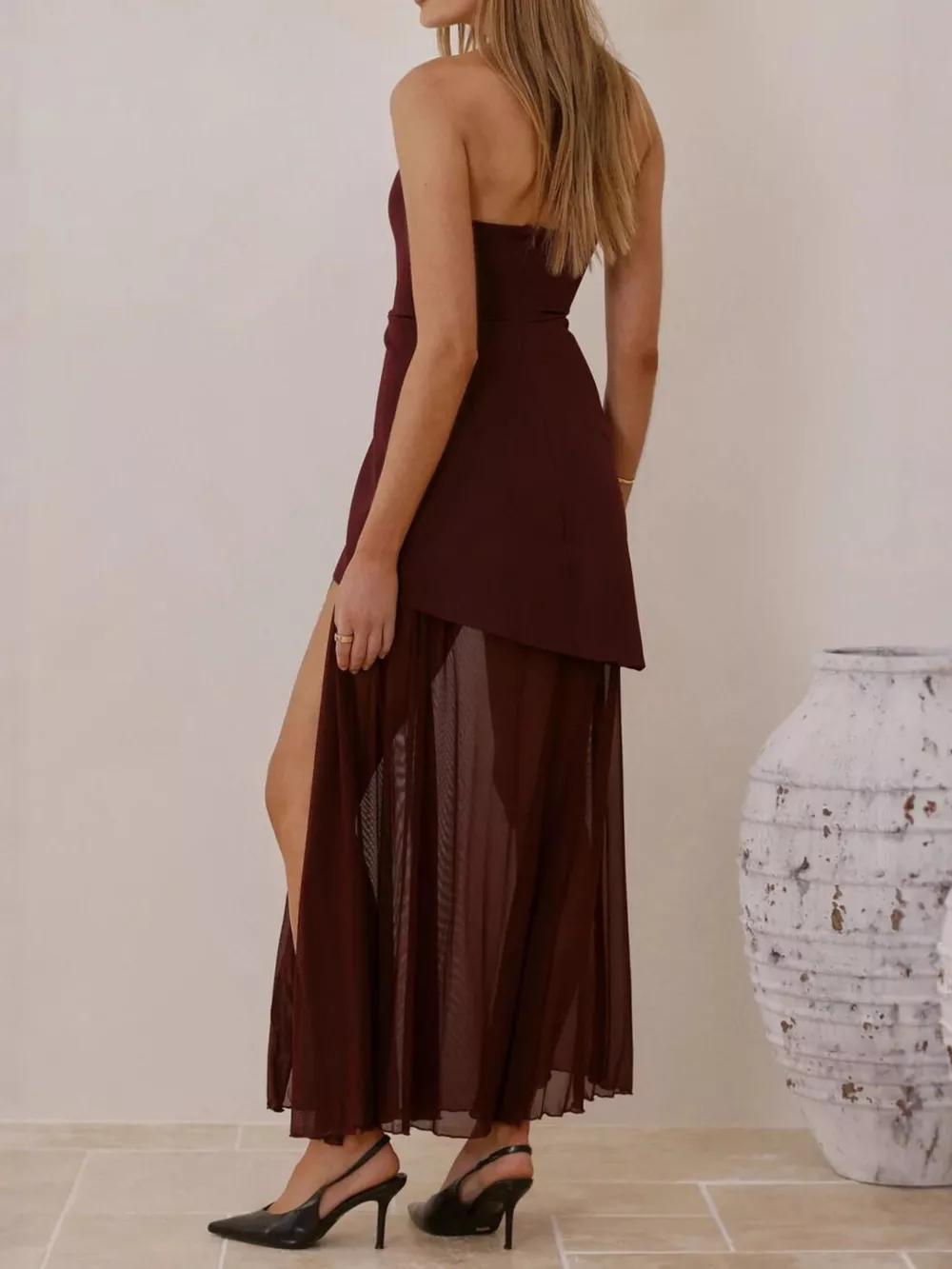 High Slit Mesh Tube Maxi Dress, image 2