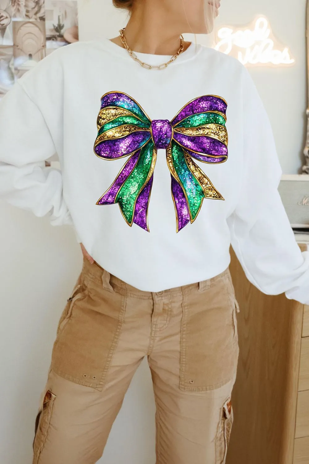 Bow Round Neck Long Sleeve Sweatshirt, image 5