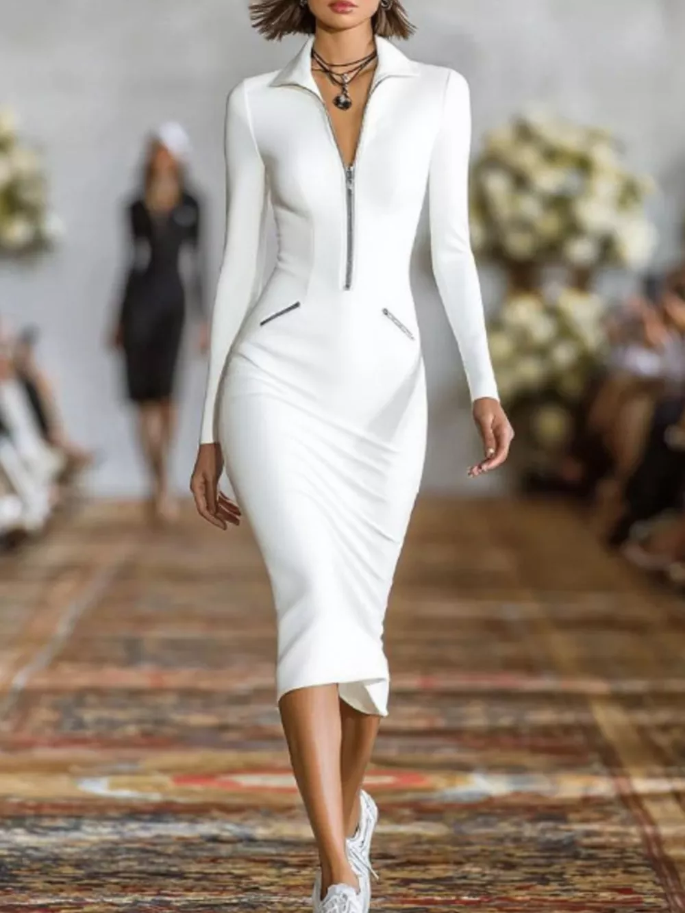 Full Size Zip-Front Bodycon Midi Dress Plus Size, image 4