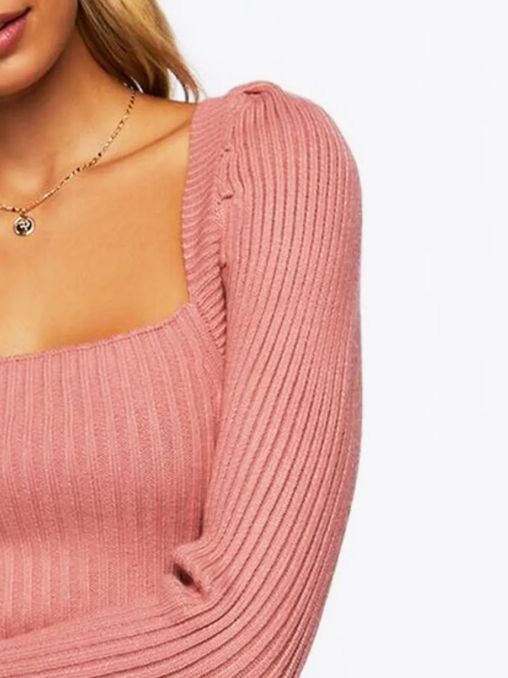 Ribbed Square Neck Long Sleeve Sweater, image 6