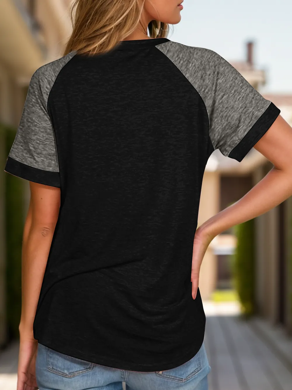 Full Size Contrast Round Neck Short Sleeve T-Shirt, image 17