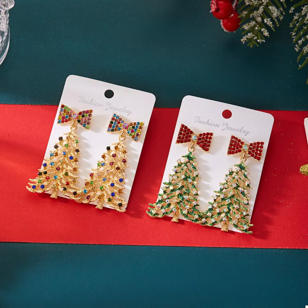 Christmas Tree Bow Drop Earrings, image 5