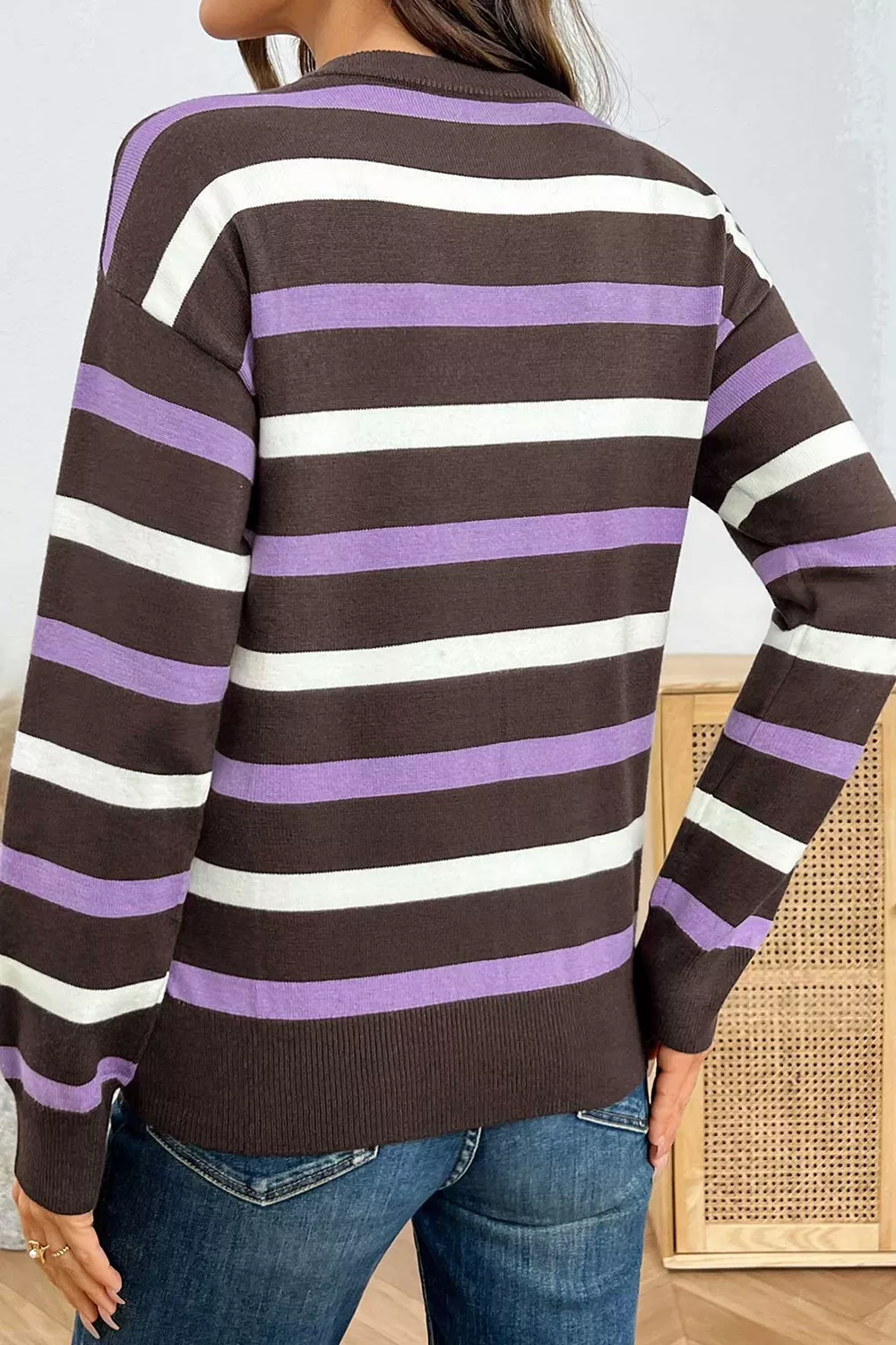 Stripe Embroidered Detail Drop Shoulder Sweater, image 6