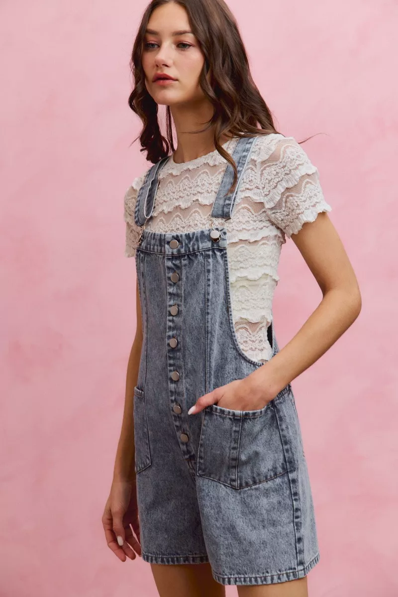 Denim Washed On Front With Adjustable Strap Romper, image 10