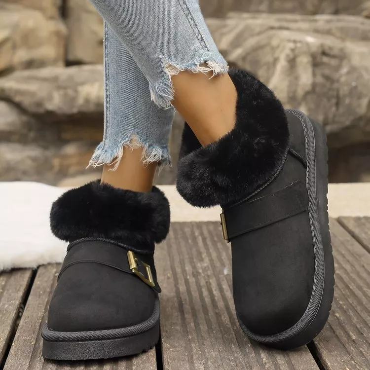 Fuzzy Trim Buckle Accent Winter Boots, image 4