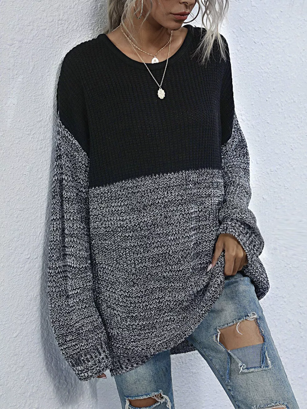 Color Block Long Sleeve Oversized Sweater, image 8