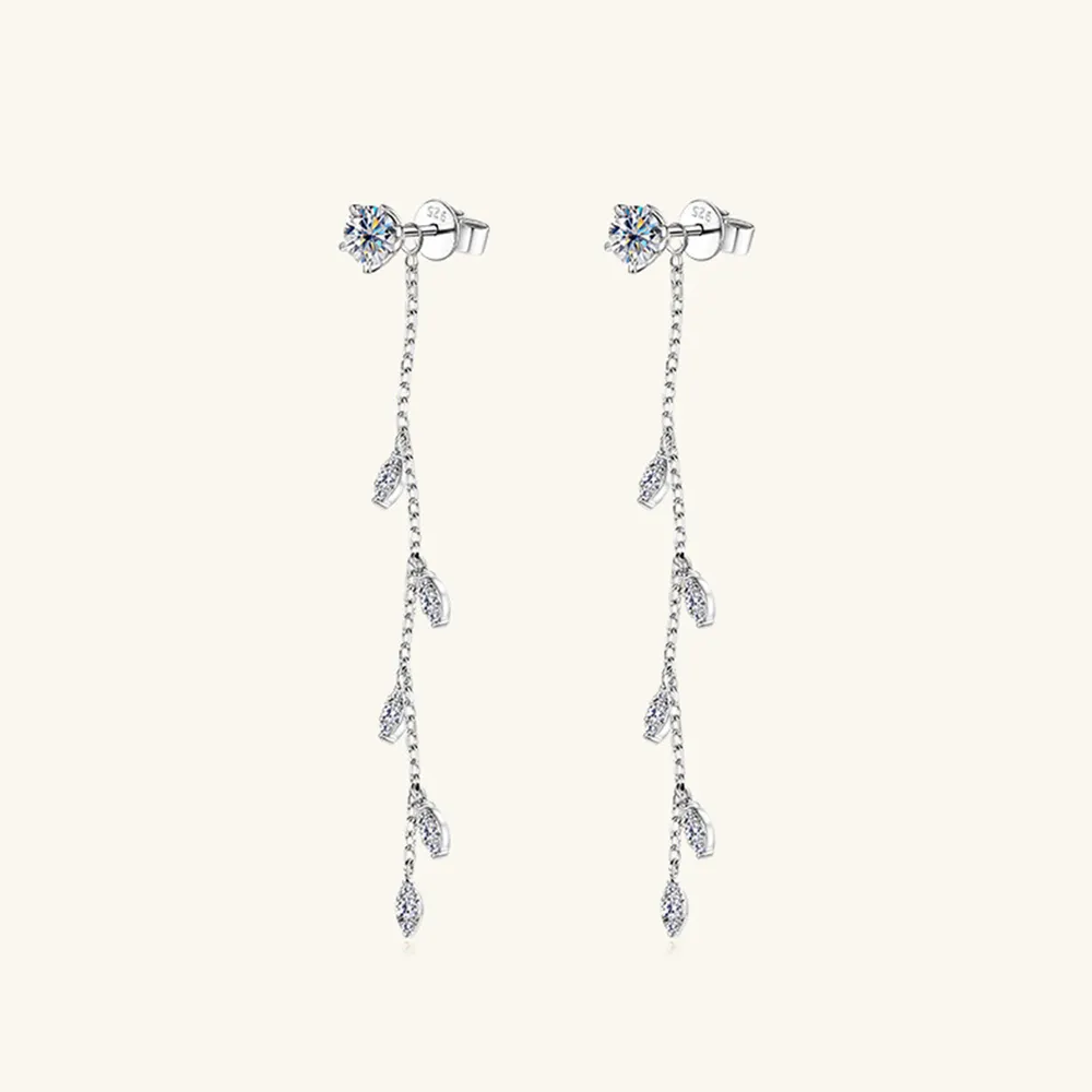 1.38 Carat Moissanite 925 Sterling Silver Leaf Earrings, image 4