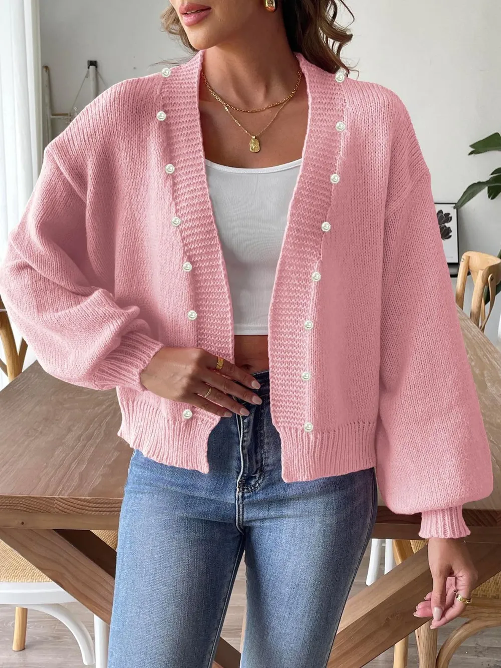 Pearl Open Front Long Sleeve Cardigan, image 9
