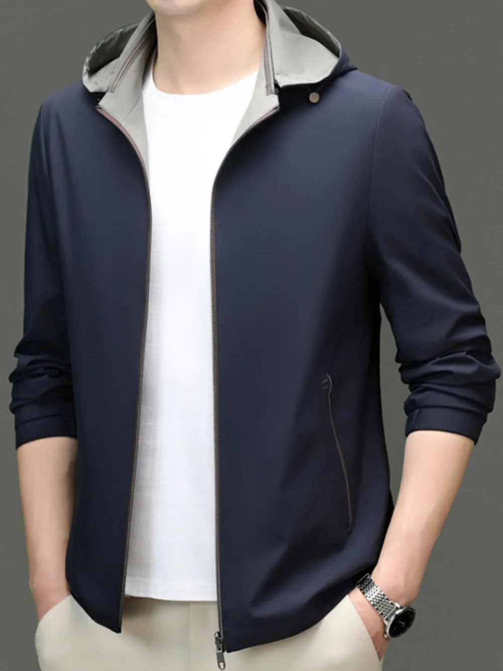Men's Plus Size Zip Up Long Sleeve Hooded Jacket, image 2