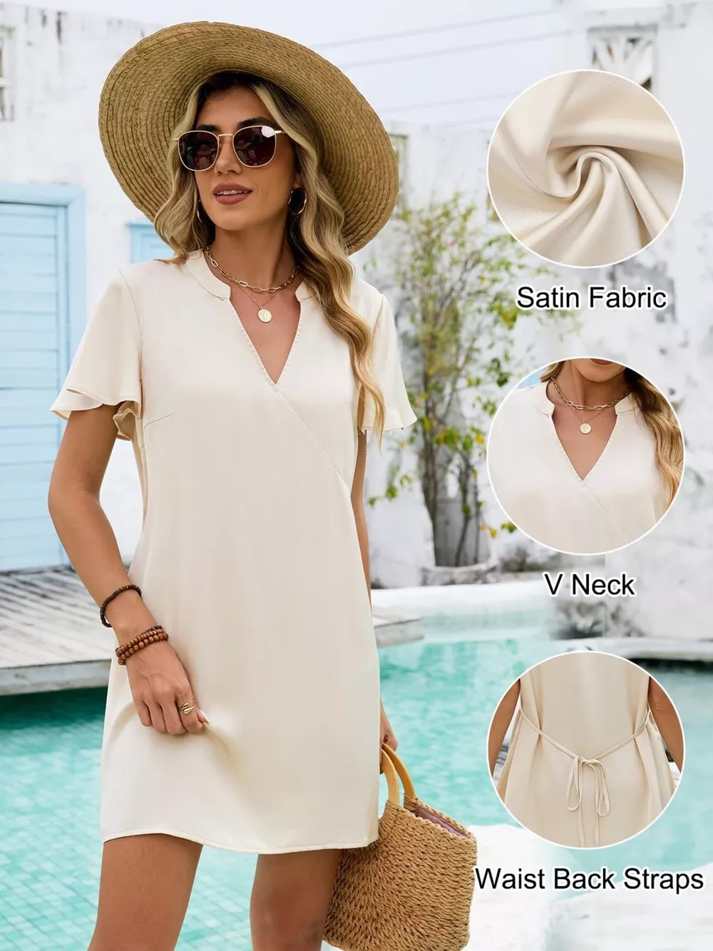 Notched Flutter Sleeve Mini Dress, image 4