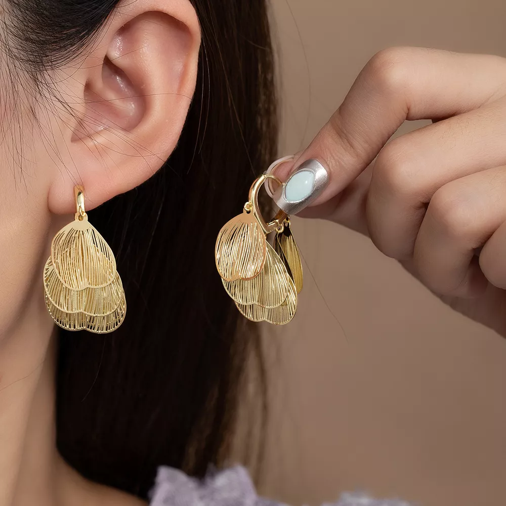 18K Gold-Plated Textured Leaf Drop Earrings