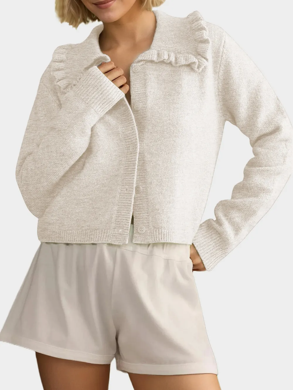 Button Up Long Sleeve Cardigan with Peter Pan Collar, image 7
