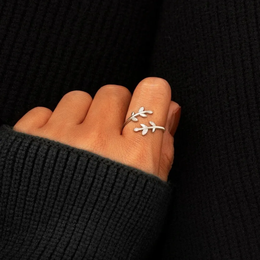 925 Sterling Silver Zircon Leaf Shape Ring, image 4