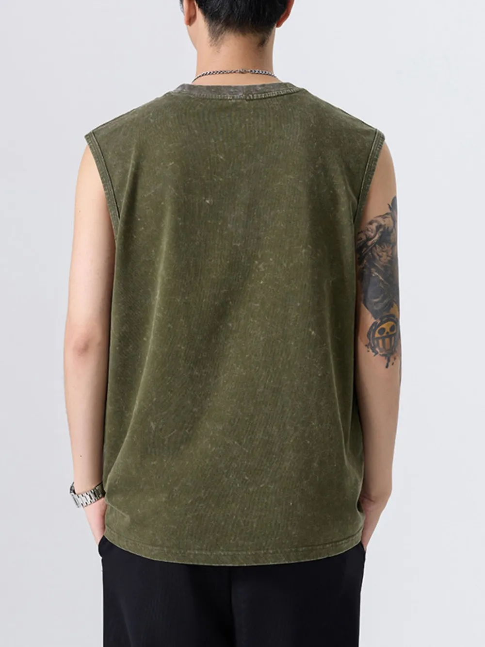 Men's Plus Size Washed Distressed Texture Sleeveless Tank, image 10