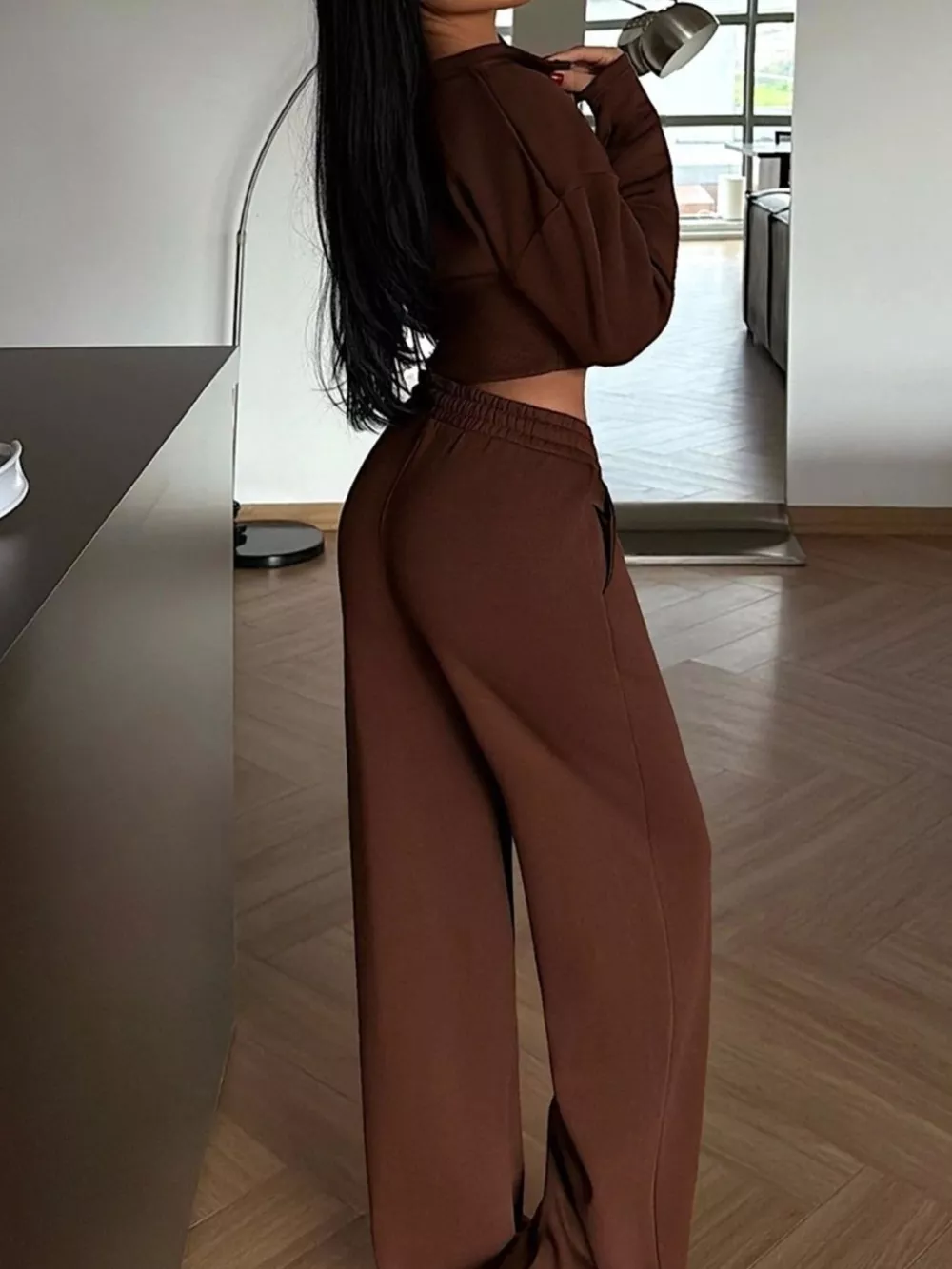 Zip-Up Crop Jacket and Wide-Leg Pants Set, image 13